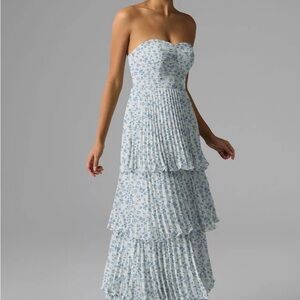 Strapless Floral Blue Dress